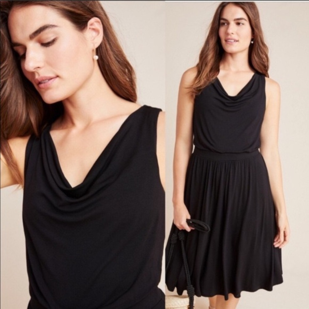 NWT Anthropologie Brianne Cowl Neck Dress by Maeve - Black - Small